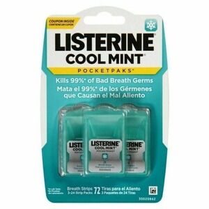 LISTERINE POCKETPAKS Fresh Breath Strips - Cool Mint, 24 Strips Set Of 3 New